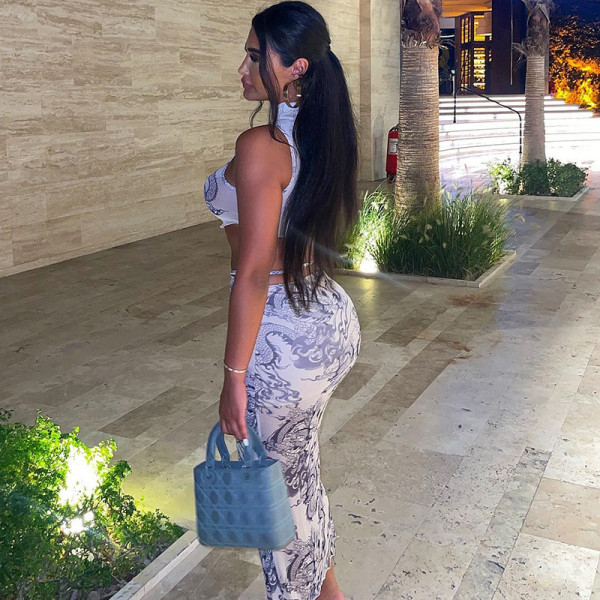 Printed Pullover Sleeveless Tank Top Wrapped Hip Half Dress Two Piece Set