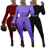 Pit Striped Flare Sleeve Pencil Pants Two Piece Set
