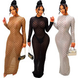 Fashionable and Sexy Perspective Round Neck Long Sleeve Dress