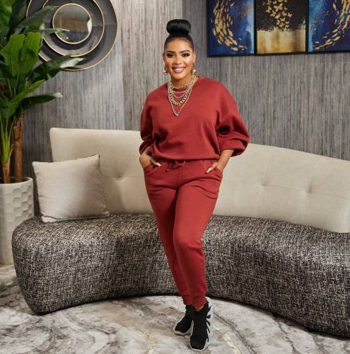 Women's Solid Color Fashion Casual Sports Two Piece Set