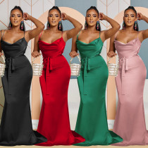 Women's Solid Color Sexy Strap Open Back Long Dress Dress Women's Solid Color Sexy Strap Open Back Long Dress Dress