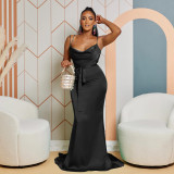 Women's Solid Color Sexy Strap Open Back Long Dress Dress