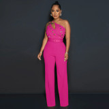 Fashion Solid Color Jumpsuit Slim Fit One Shoulder Wide Leg Pants