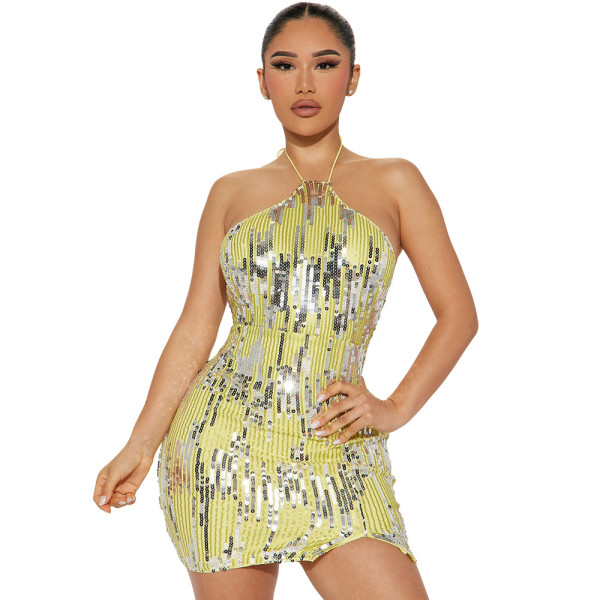Fashion Lace Up Open Back Sexy Women's Party Sequin Dress