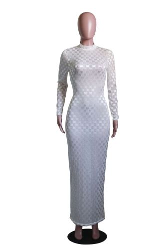 Fashionable and Sexy Perspective Round Neck Long Sleeve Dress