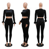 Long sleeved short top paired with slim fitting pencil pants fashion two-piece set