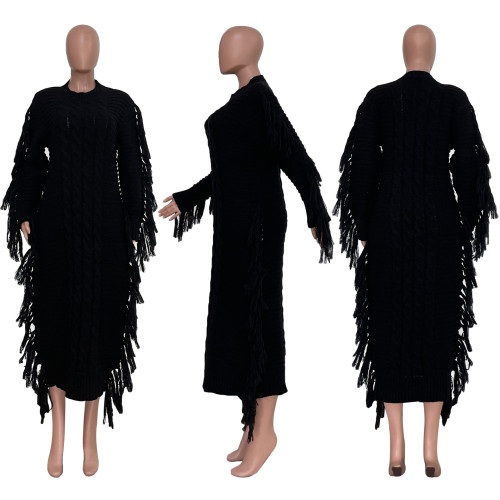 Women's long fringed woolen dress