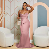Women's Solid Color Sexy Strap Open Back Long Dress Dress