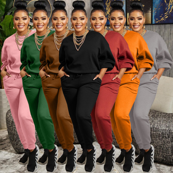 Women's Solid Color Fashion Casual Sports Two Piece Set