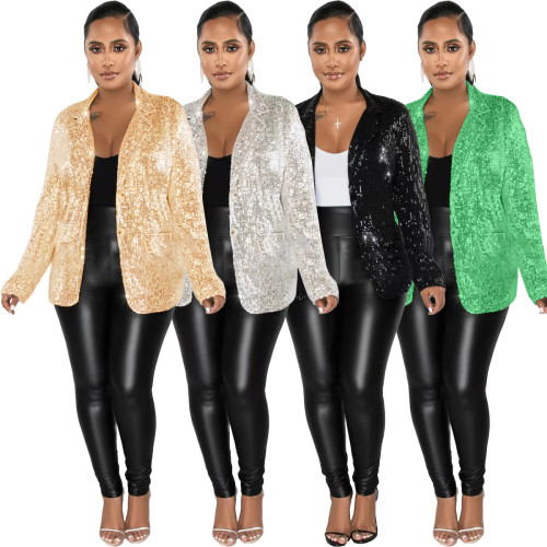 Women's casual sequin suit jacket