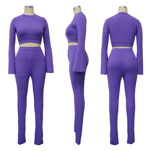 Pit Striped Flare Sleeve Pencil Pants Two Piece Set