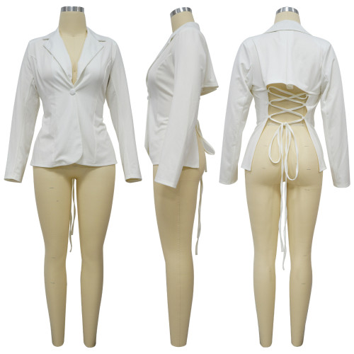 Sexy V-neck small suit solid color long sleeved top