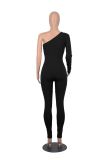 Diagonal Shoulder Slim Fit Comfortable and Breathable Jumpsuit