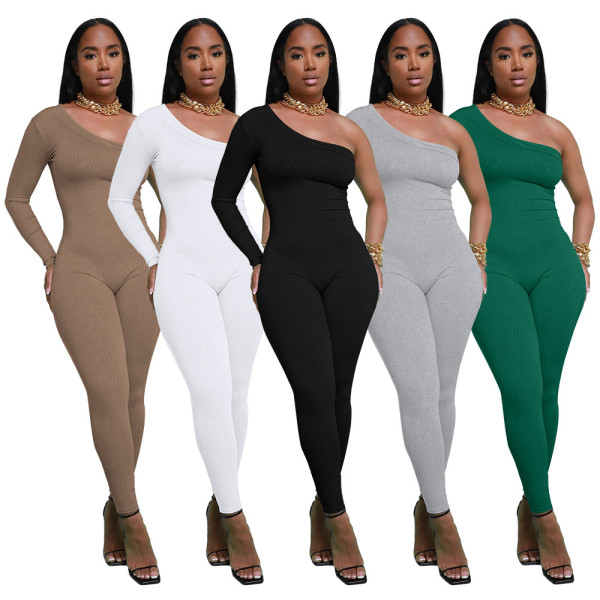 Diagonal Shoulder Slim Fit Comfortable and Breathable Jumpsuit
