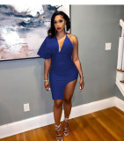 Open Back V-Neck Single Sleeve Split Women's Dress