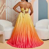 Gradient V-Neck Strap Long Dress Sexy Big Swing Prom Evening Dress