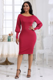 Solid Off Shoulder Long Sleeve Sexy Women's Fashion Style Slim High Waist Hip Lift Dress