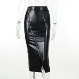 One Piece Zipper Half Skirt High Waist Slim Fit Wrap Hip Long Dress
