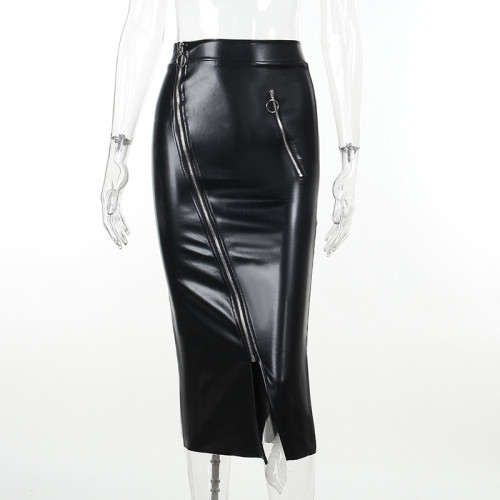 One Piece Zipper Half Skirt High Waist Slim Fit Wrap Hip Long Dress