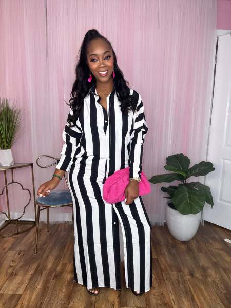 Striped printed button casual long coat