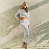 Long sleeved open back fashion high waisted half skirt set