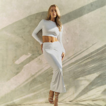 Long sleeved open back fashion high waisted half skirt set