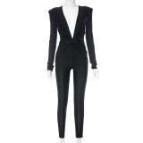Hollow out long sleeved hip lifting spicy girl jumpsuit