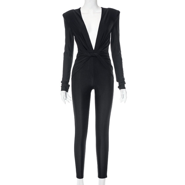 Hollow out long sleeved hip lifting spicy girl jumpsuit