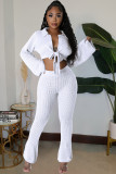 Women's sexy solid color mesh wool knitted lace up two-piece set