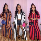 Striped printed button casual long coat