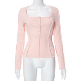 Clear color fashionable long sleeved reverse top