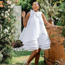 Women's solid color ruffled cake skirt vest hanging neck dress Women's solid color ruffled cake skirt vest hanging neck dress