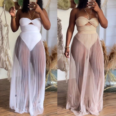 Mesh Perspective One Piece Hanging Neck Two Piece Swimsuit