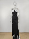 Solid Color Decal Sexy Tight Strap Trail Dress