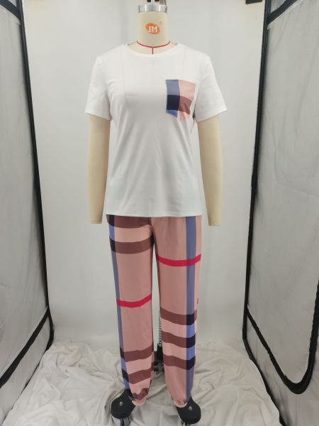 Striped plaid printed casual two-piece set