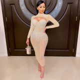 Mesh Perspective Hot Diamond Embedding Diamond Sling Dress