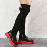 Oversized long boots, over the knee, round toe fly knit thick soled boots