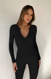 Slim fitting knitted threaded long sleeved jumpsuit