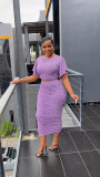 Two piece ruffled short sleeved pleated hip wrap skirt set