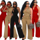 Sleeveless open back waistband elastic jumpsuit