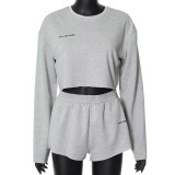 Long sleeved pullover top casual short fashion set