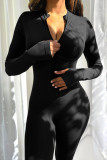 Zipper Thread Slim Fit Long Sleeve Sports jumpsuit