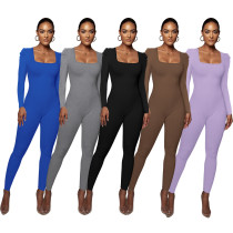 Square neck bubble sleeved long sleeved jumpsuit
