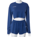 Long sleeved pullover top casual short fashion set