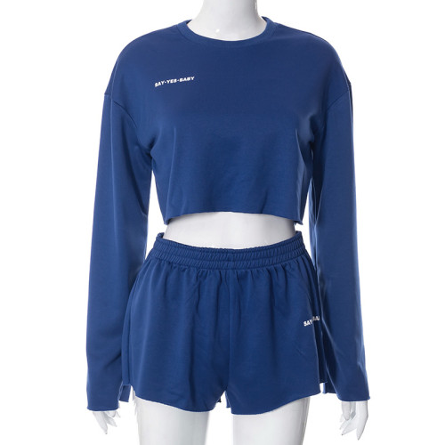 Long sleeved pullover top casual short fashion set