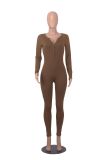Slim fitting knitted threaded long sleeved jumpsuit