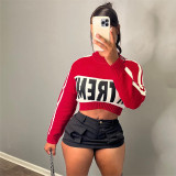 Knitted Letter Long Sleeve Pullover Slim Fit Open Umbilical Sweater