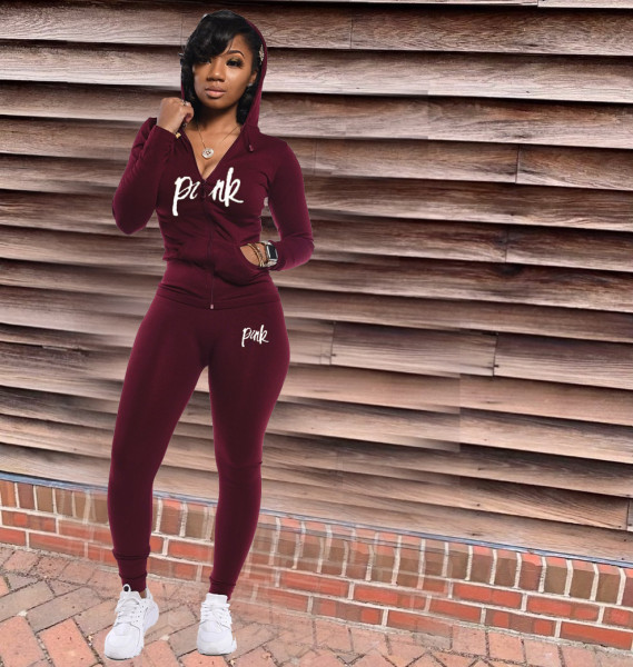 Embroidered Hooded Casual Sports Two Piece Set