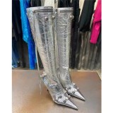Pointed thin heeled high heeled women's boots with metal buckle high barrel tassel boots long style