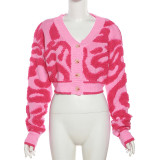 Colored low cut V-neck buckle high waisted knitted top